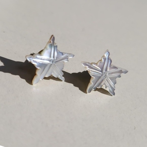 Jewelry - Vintage NOS Mother of Pearl Star Stud Earrings White Carved Shell